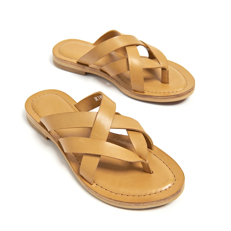 Frauen Kalbsleder Qualität Handgemachte Weichen Hausschuhe Beautoday Flip Stil Leder Sommer Echtes brownish yellow Gladiator dark Black Flopstop coffee 36049 C8fqP4Pw