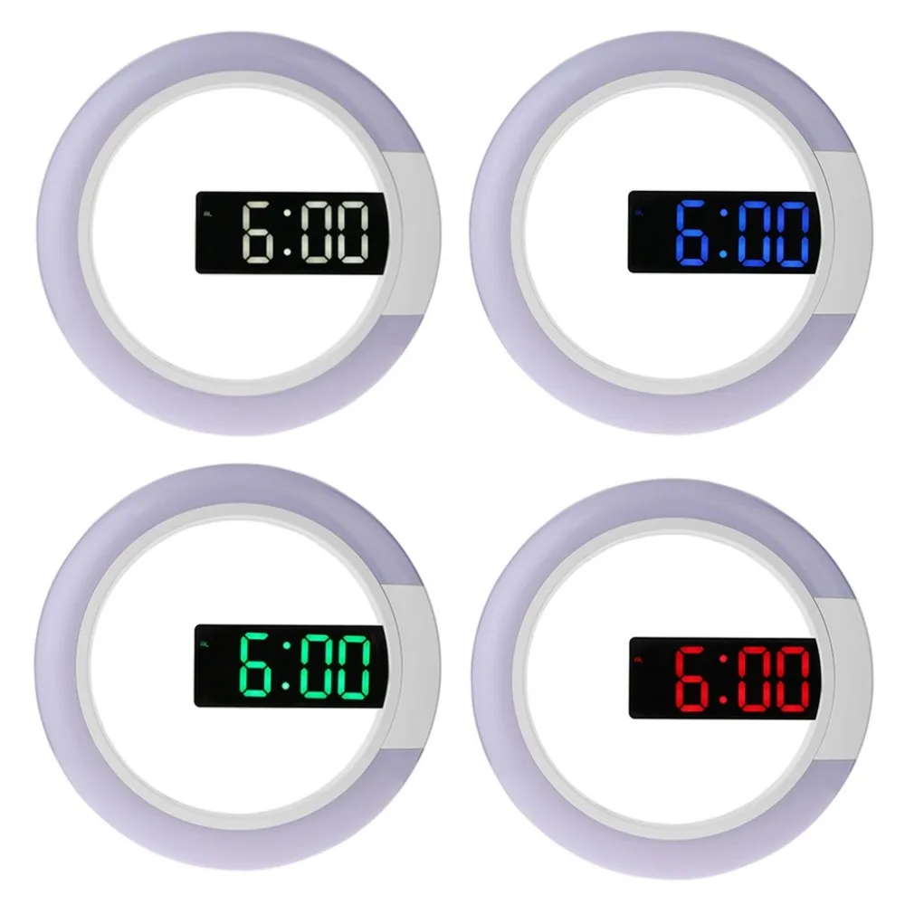 

Multifunction Digital Clock Round Mirror LED Alarm Clock Snooze Temperature Night Light Changing Despertador Table Desk Clock