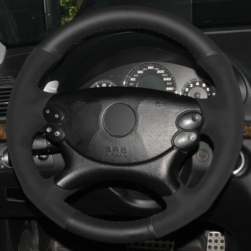 

Black Genuine Leather Suede Car Steering Wheel Cover for Mercedes-Benz E63 AMG 2006-2008