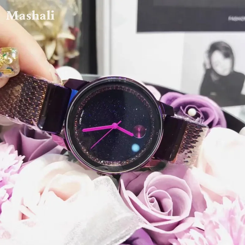 Женские наручные часы с кристаллами Mashali Модные фиолетовые украшенные стразами