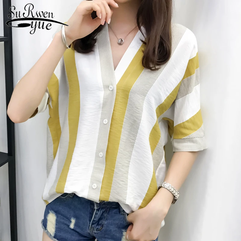 2018 summer new loose female blouse shirt short sleeved blouses chiffon ...