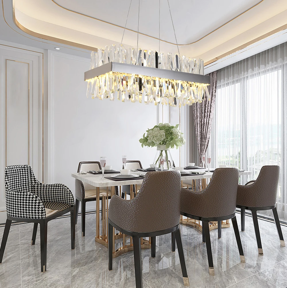  Youlaike Modern Crystal Chandelier For Dining Room Rectangle Design Kitchen Island Lighting Fixture - 32995995688