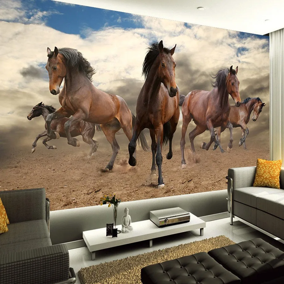 Custom-3D-Mural-Wallpaper-Non-woven-Stereoscopic-Galloping-Horse-Home-Decoration-Wall-Art-For-Living-Room