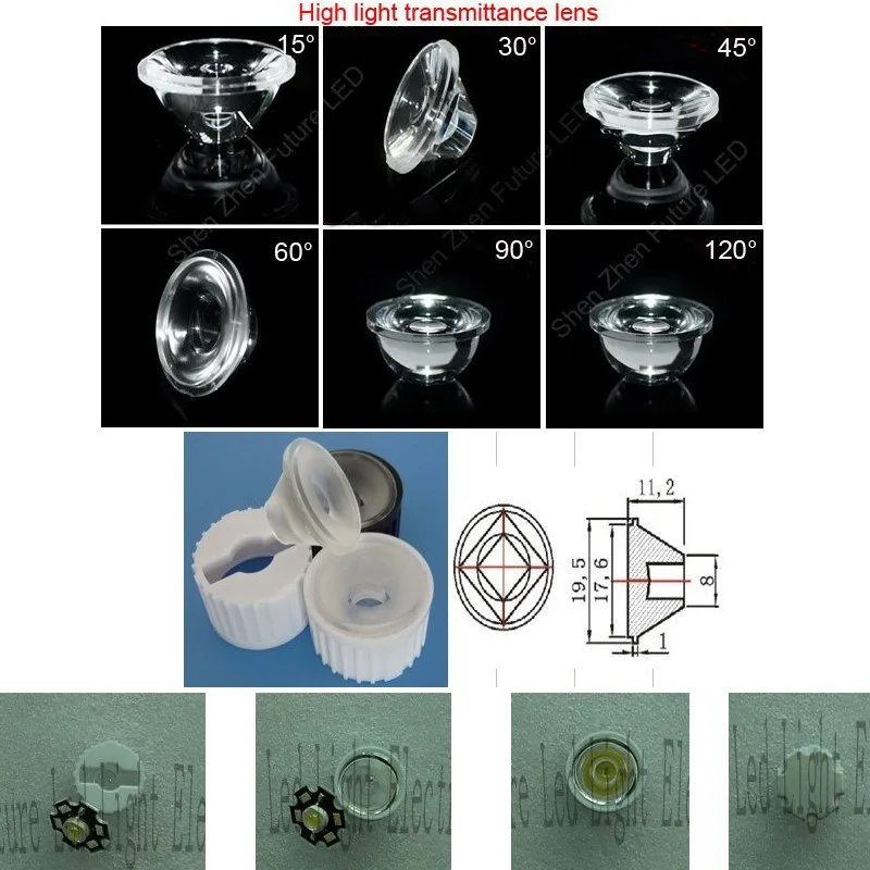 10 шт./лот Led объектив 30 45 60 90 120 градусов для diy 1 Вт 3 Вт аквариум растёт светодиодный светильник, черный белый держатель Плано линзы отражатели