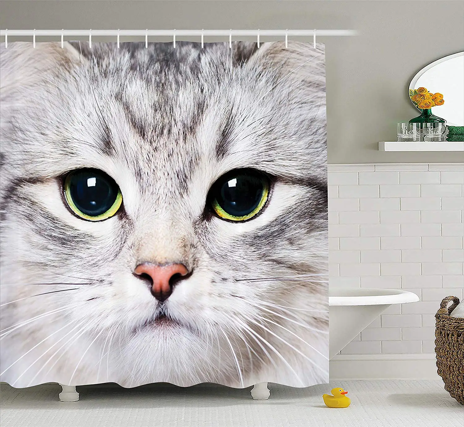 Cat Shower Curtain Cute Cat Print Kitten Kitty Closeup Portrait Picture