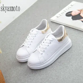 

Skyaxmoto Fashion shoes autumn single shoes leather small white shoes fashion students lace casual anti-skid wear shoes