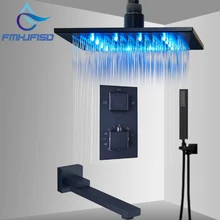 Светодиодный смеситель для ванной, светодиодный Термостатический смеситель для ванной комнаты, латунный верхний распылитель с поворотным носиком