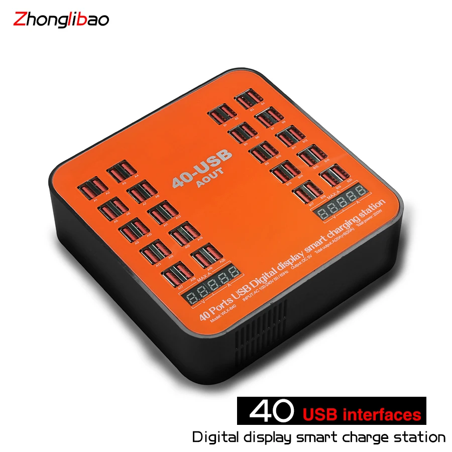 

40 Port USB 5V/40A Socket Charger With Voltage Current LCD Display for Smart Mobile Phone Tablet PC AU/EU/US/UK Plug