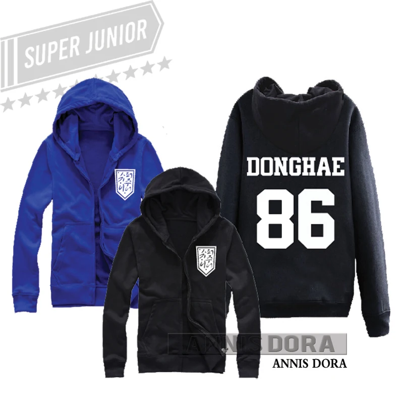 Толстовка на молнии с логотипом Super Junior SJ SUJU Heechul Leeteuk Eunhyuk Donghae brithday|Толстовки и