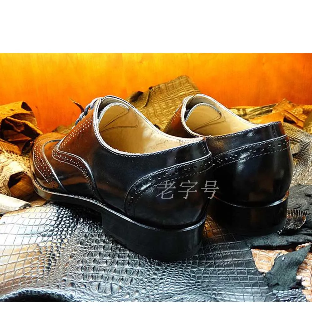 Italiano Bespoke Importado Sipriks Preto Welted Europeus Sociais Sapatos Vestido Goodyear Couro Brogue Oxfords De Esculpida Bezerro Completa q8qw4g