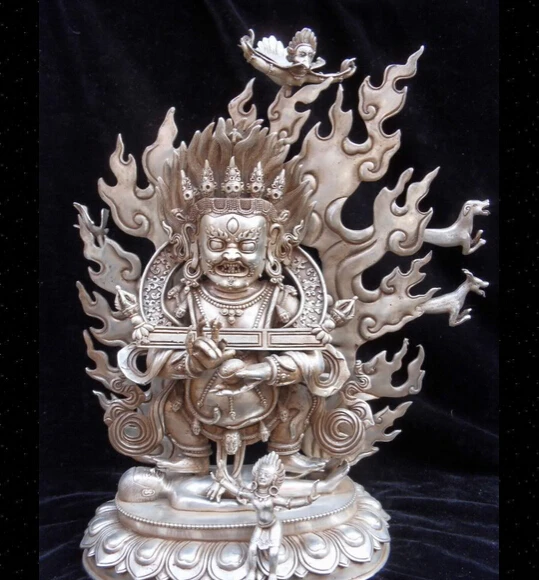 

JP S0524 19" Tibet Tibetan Buddhism Silver White Mahakala Protector Deity Buddha Statue K