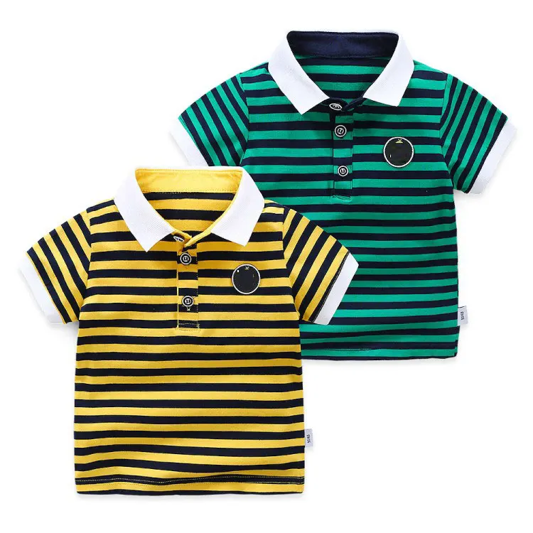 

2-9 Year striped Colors Boys Girls fashion Shirts Summer Teenager Children Kids Tops Tees Blouse Turn-down Collar Clothes