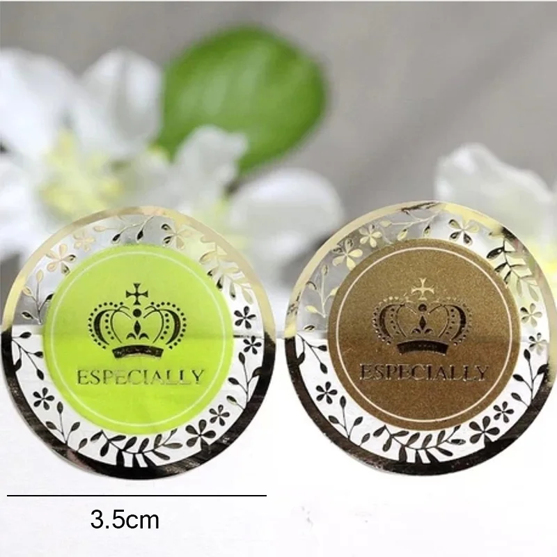 40/80pcs Green Crown Gold Foil Stickers For Cake Packaging Sealing Label Stickers Letters Especially Gift Box Seals Stickers