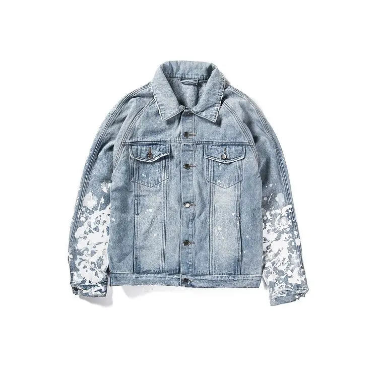 

black fog street Brand Design Women Men Denim Oversized Denim Jeans Jackets Coat SPLATTER DENIM JACKET - BLUE black j02#