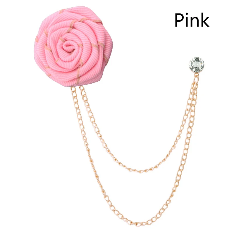 Розы цветок цепи костюм корсаж для смокинга нагрудные палочки брошь человек ручной работы ткань булавки Свадебные бутоньерки вечерние для мужчин подарок - Окраска металла: Pink