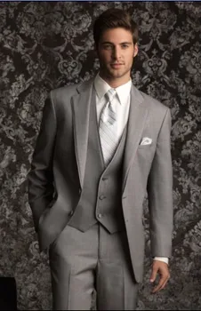 

Custom Made Groom Tuxedo Light Grey Groomsmen Notch Lapel Wedding/Dinner Suits Best Man Bridegroom (Jacket+Pants+Tie+Vest) B280