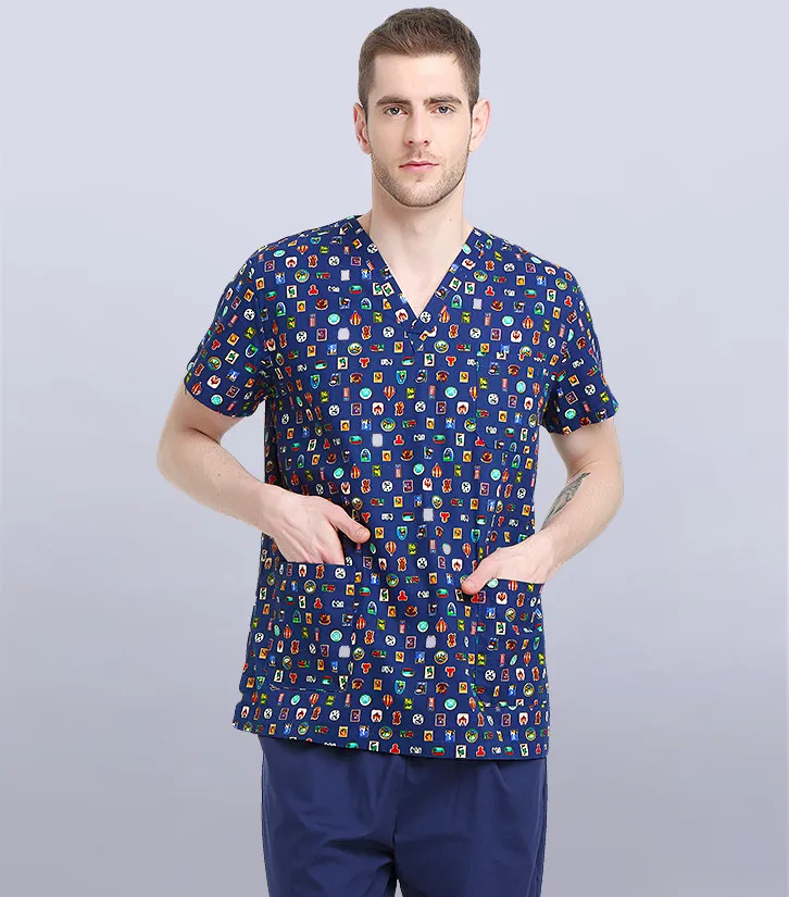 

Surgical Cap 2017 Animal Print Men's Medical Scrub Dental Clinic Working Top Hospital and Pet animal women's scrub set uniform