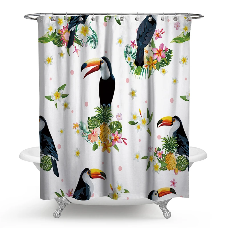 

Polyester Shower Curtain 3D Painted Parrot Tropical Shower Curtain Bath Screens Bath Scenery Waterproof Bathroom Photo Curtain