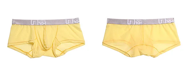 Сексуальное мужское нижнее белье, сетчатые мужские шорты-боксеры, дышащие прозрачные трусы со средней талией, u-образные трусы, Cueca calzoncillos M-XXL - Цвет: yellow