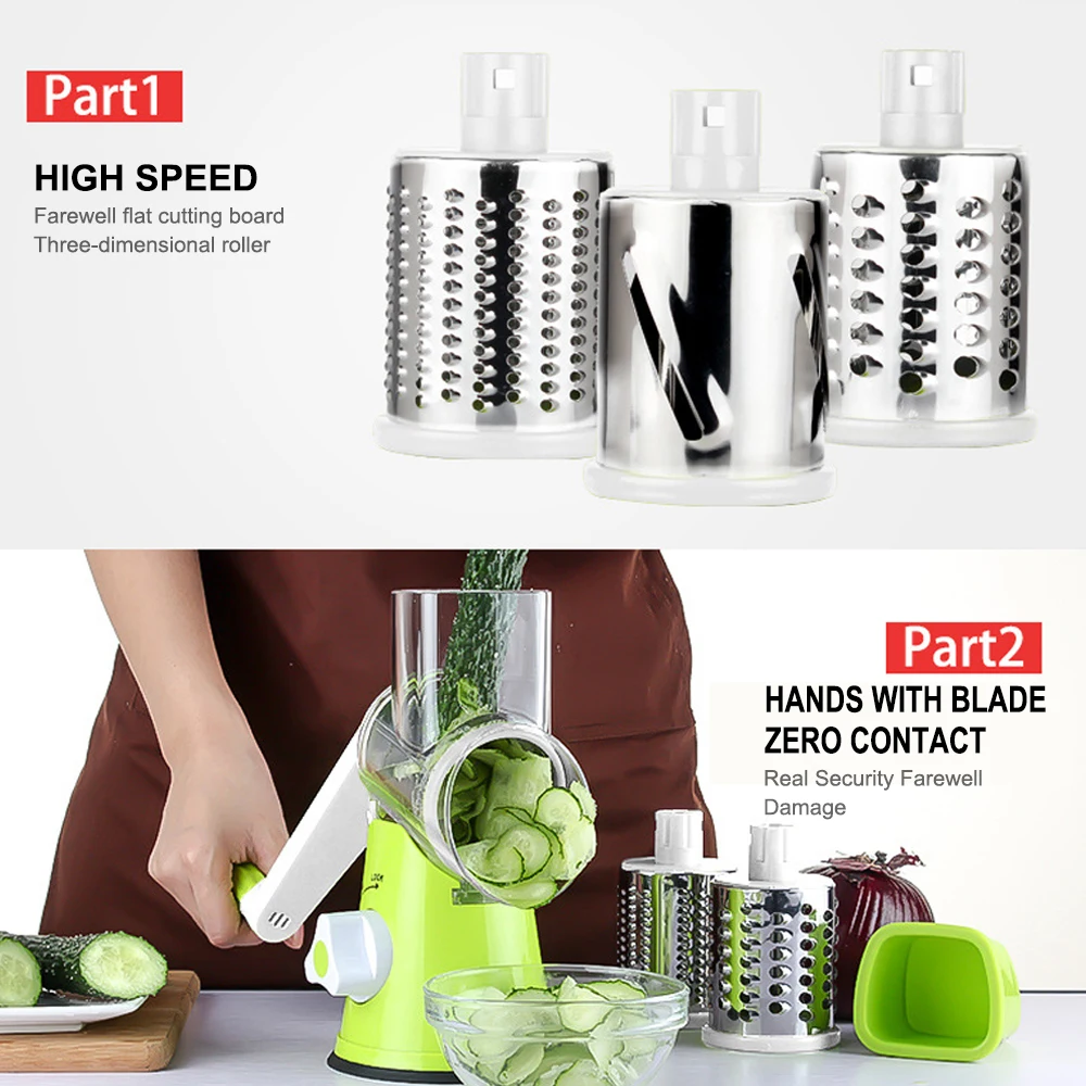 Mandoline Vegetable Slicer Salad Cutter Vegetable Chopper Spiralizer Cheese Grater Potato Julienne Nut Shredder with 3 Blades