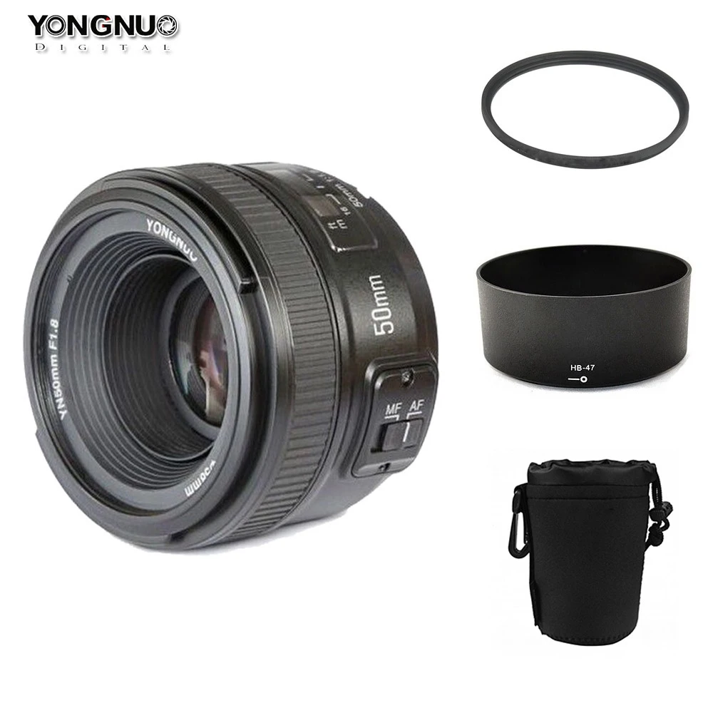 YONGNUO YN 50mm YN50mm f/1.8 AF Lens + Lens Hood+ 58mm UV Filter +Case