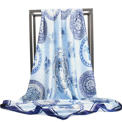 Квадратный шелковый шарф 90*90 см, женский роскошный бренд, Цветочный платок, шаль, большая бандана, хиджаб, атласные шелковые шарфы, шаль - Цвет: C521