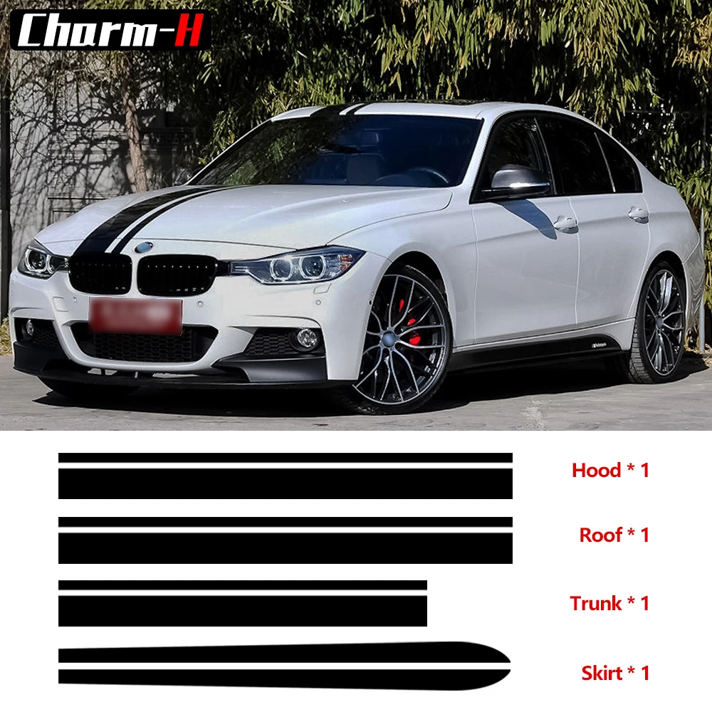 

Car Styling Black Hood Roof Trunk Bonnet Side Skirt Stripe Decal Stickers for BMW F30 E90 E92 E93 M Performance Accessories