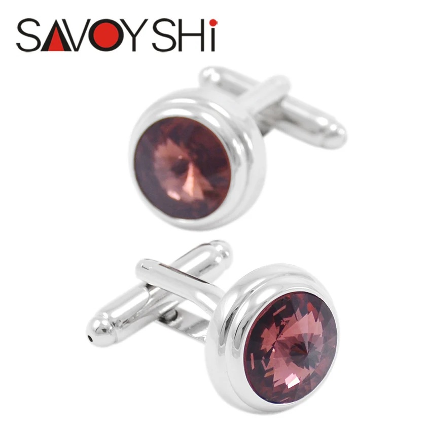 SAVOYSHI Роскошные хрустальные запонки для мужчин рубашки высокое качество круглые