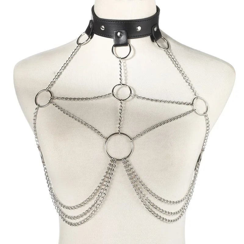 Sexy Faux Leather Body Chain Harness Women Goth Metal Fashion Rave Wear