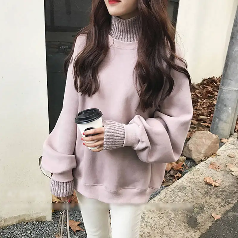 Теплый милый весенний женский свитер Модный повседневный Однотонный свитер теплый винтажный Свободный пуловер с длинным рукавом свитера пальто - Color: Pink