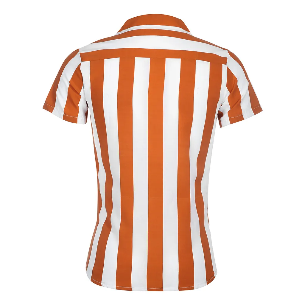 Большие размеры Модная полосатая Мужская рубашка Лето винтажный уличный с короткими рукавами мужские повседневные тонкие рубашки Fit Camisa Masculina
