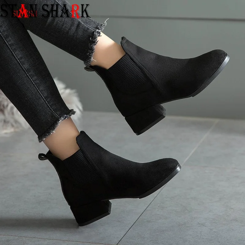 Nuevas botas de Otoño Invierno para mujer, botines de mujer de color negro  Camel, zapatos sin cordones de tacón grueso para mujer, botas de mujer 35  41|Botas de nieve| - AliExpress