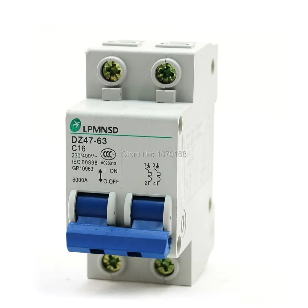 

DZ47-2P 6A 10A 16A 20A 25A 32A 40A 50A 60A 100A 6000A макс. защита от перегрузки выключатель 2P 230/400 в 16A
