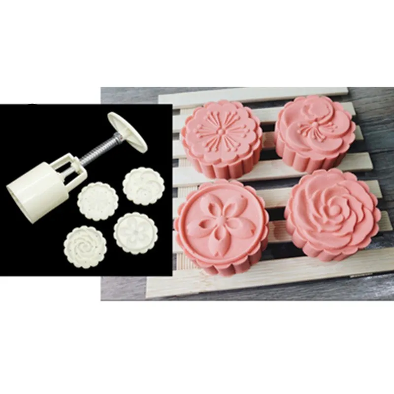 3D мультфильм Mooncake форма 1 бочка + 4 штампа набор ручного давления помадка для