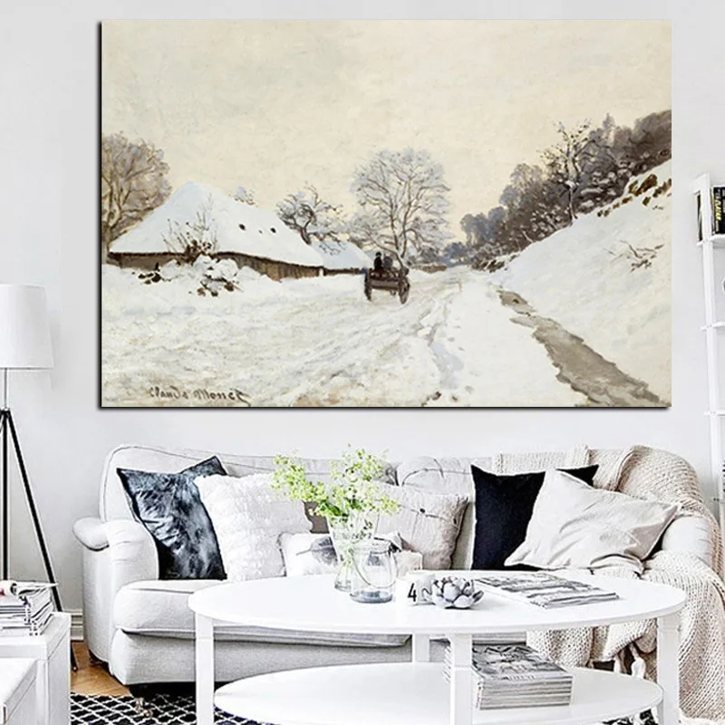 HD Print Claude Monet Snow Scene at Argenteuil Oil Painting on Canvas Art Wall Picture Poster for Living Room Sofa Cuadros Decor (2)