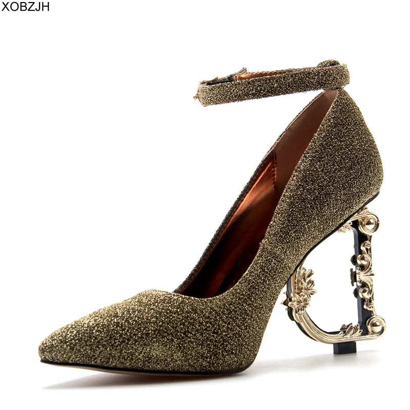 

Italian Designer High Heels Pumps Women Shoes 2019 Luxury brand Wedding&party Shoes Woman Lace up Gold pumps D heel G heel