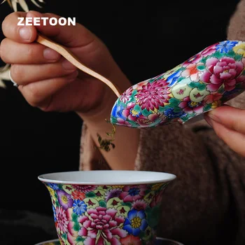 

Jingdezhen Boutiques Famille Rose Porcelain Flowers Tea Scoops spoon Teaspoon China Kung Fu Tea Set Cha He Creative Home Decor