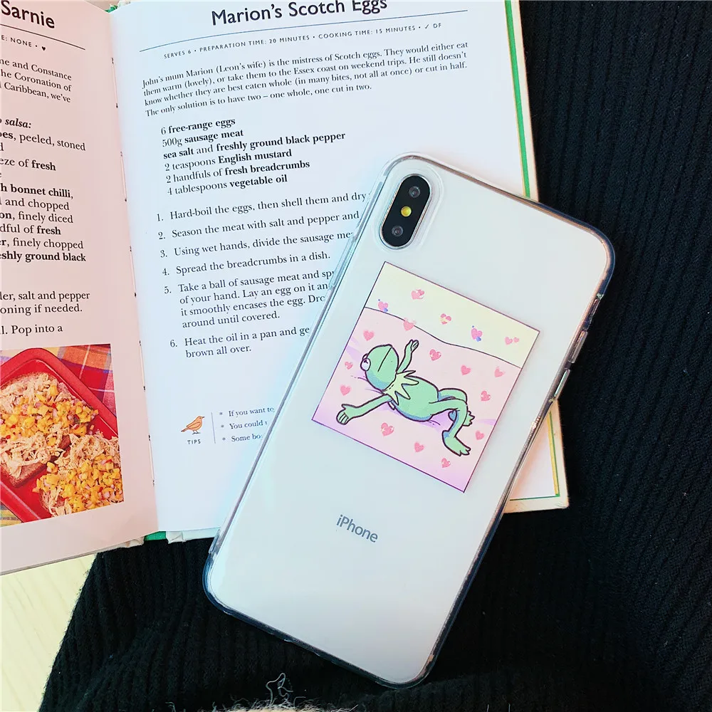 Прозрачный мягкий чехол для телефона IPhone X XS Max XR милый лягушка Модный 7 8 6 6s Plus