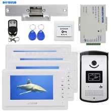 DIYSECUR Electric Strike Lock 7 inch Color Video Door Phone System 700TVL IR Camera RFID Keyfobs Unlock Remote
