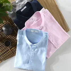 Bonjean chemise homme японская Льняная мужская рубашка с коротким рукавом Повседневная Свободная гавайская рубашка уличная китайская стиль 2019 лето