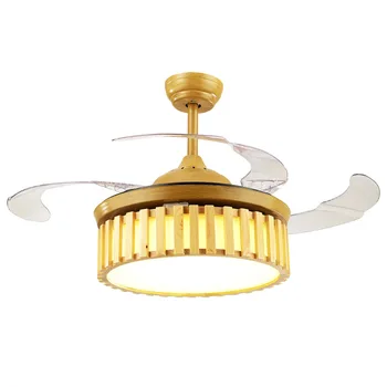 

LukLoy Solid Wood Invisible Fan Light Bedroom Living Room Dining Room Study Simple Comfortable Ceiling Fan Pendant Light