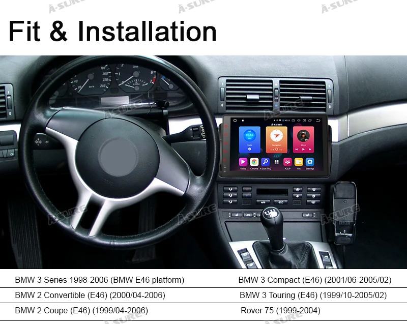 Sale A-Sure 9 Inch 2 Din Android 9.0 Car Auto Radio GPS DVD Play Stereo Navigation For BMW E46 MG ZT Rover 75 DAB+ 32G ROM Quad-Core 8