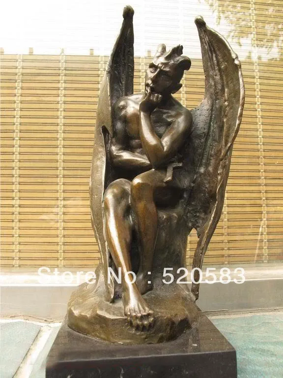 

14" Fallen Angel wing Satan Demons Marble Bronze art Batman Statue