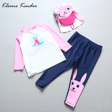 Детская одежда для купания с защитой от УФ-лучей, одежда для купания с длинными рукавами для девочек, комплект из трех предметов, детская пляжная одежда, купальный костюм для девочек