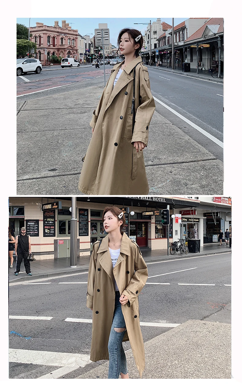 Spring and Autumn Coat Fashion Casual Loose Woman Long Windbreaker Full Sleeve Turn-down Breasted