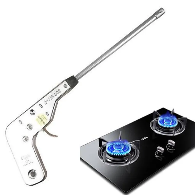 Gun Lighter Butane Burners 37cm Silver Gun Cigarette Lighter Hiking Camping Outdoor BBQ Flame Gun Windproof Kitchen Lighter 