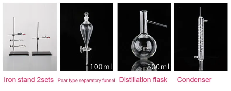 Standard configuration Distilled water device for refining Essential oil Purification with 500ml thickening flask and Toolbox