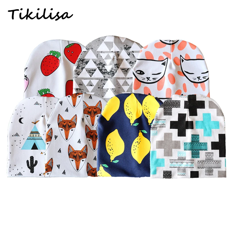 Cartoon Printed Baby Hats Cotton Beanie For Boys Girls Elastic Toddler Caps