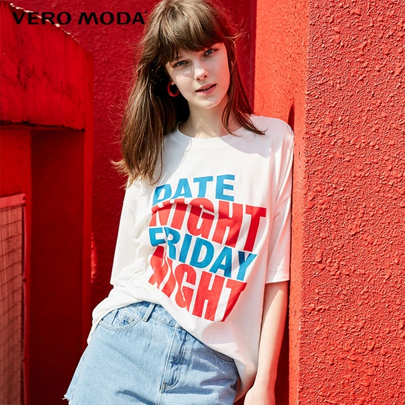 Vero Moda с буквенным принтом хлопок круглый вырез с короткими рукавами | 319201557