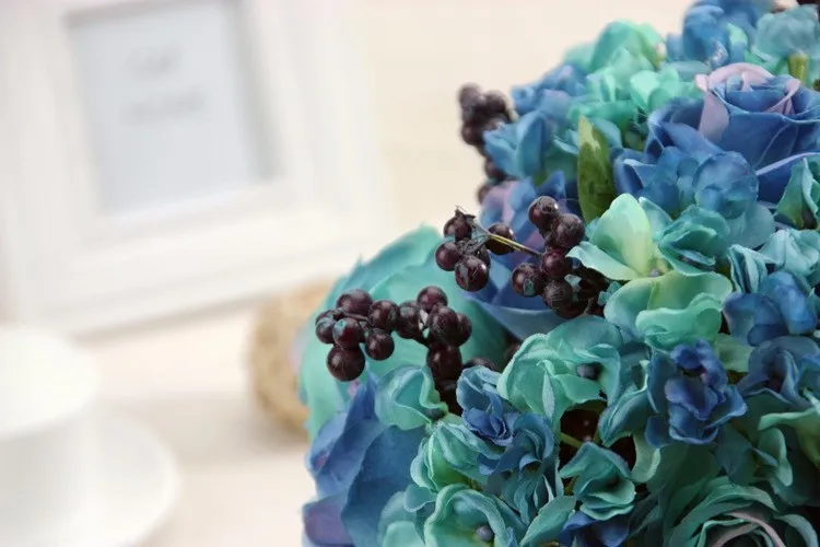 Высокое качество Весна Искусственный Поддельные синий цвета 8 шт. розы композиция домашний стол номер Poney Свадебная Гортензия Декор